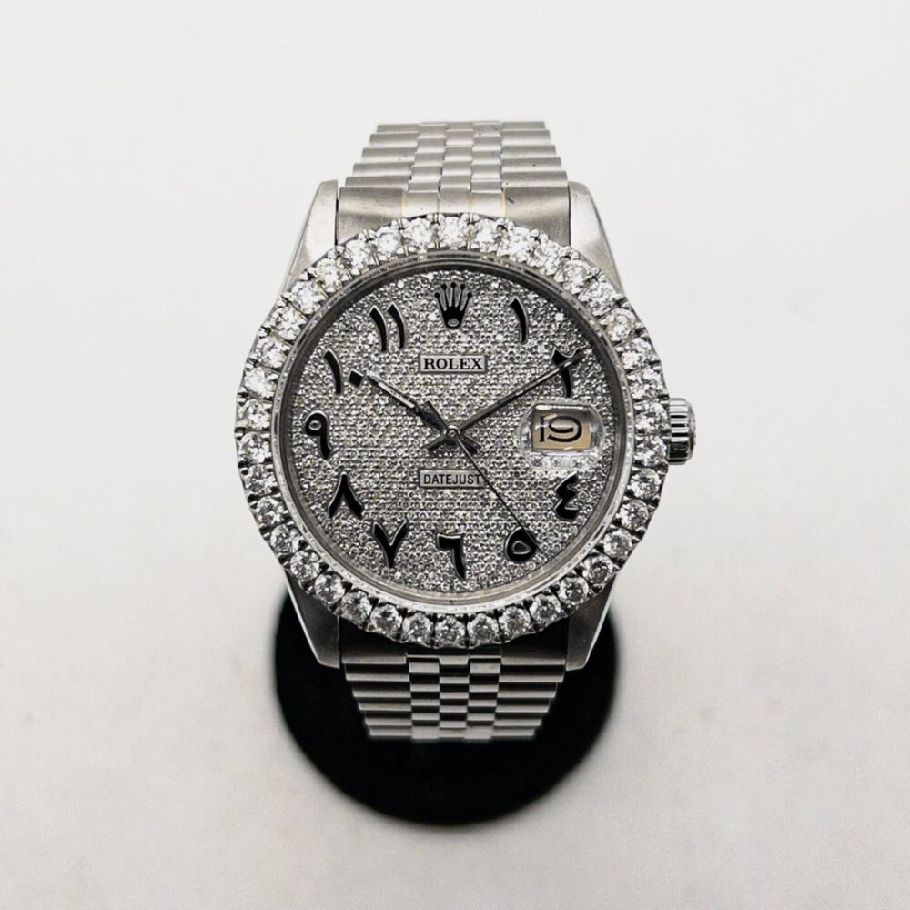 Rolex Men's Iced Datejust 6 ct diamonds Custom Arabic Watch